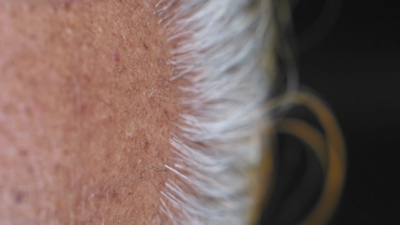 Closeup of elderly person's skin and hair