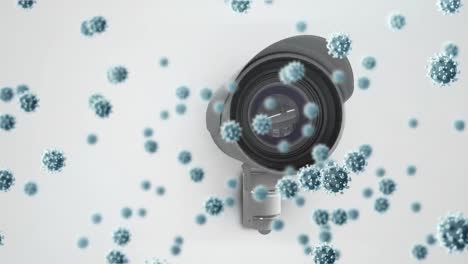 coronavirus cells spreading over security camera.