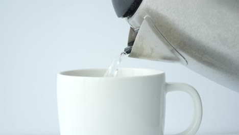 pouring hot water into a mug from an electric kettle