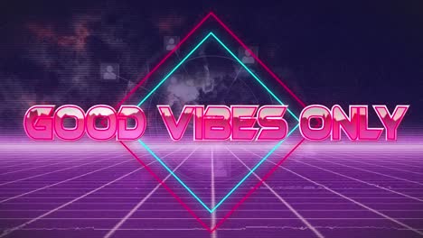 animation of good vibes only text with shapes over black backround