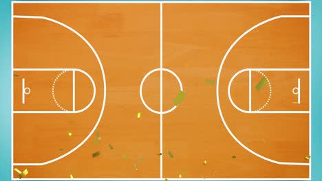 animation of gold confetti falling over basketball court