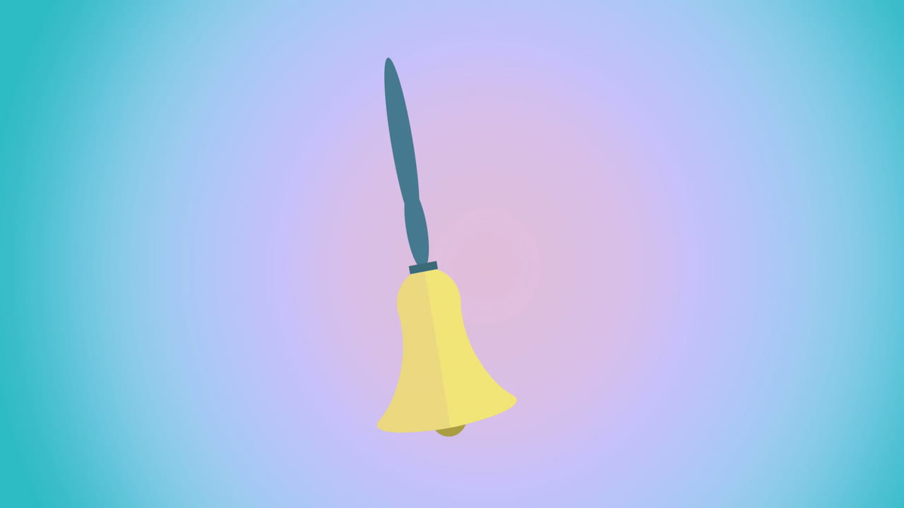 보라색 그라디언트 배경에 복사 공간에 대한 학교 종 아이콘의 애니메이션