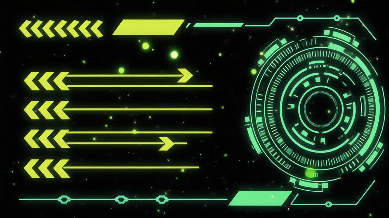 Animated Futuristic Heads-Up Display with Green and Yellow Graphics