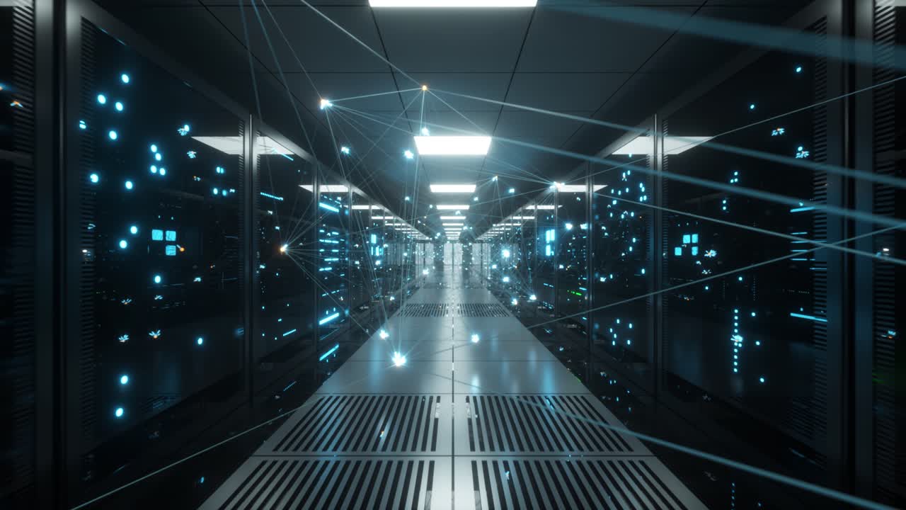 Visualizzazione di rete futuristica di un data center