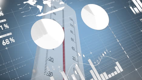 displaying global temperature data animation with thermometer and world map