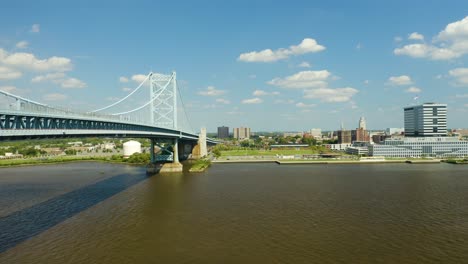 aerial - ben franklin bridge with new jersey in background