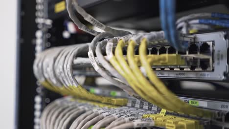 network server rack with cables