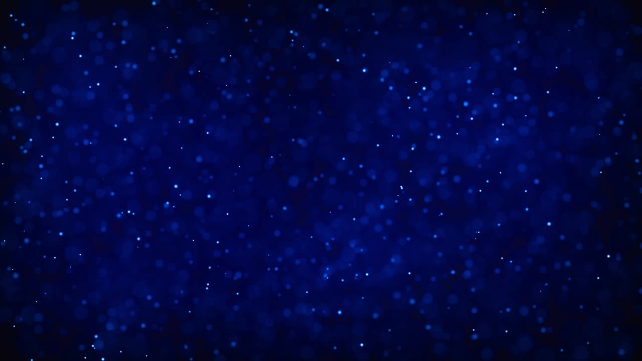 Abstract dots background. Blue illuminated particles. Depth of field. Abstract lighting, dust, particle and glare on a dark background. Futuristic technology. Bokeh. 3d loop animation, VJ, 4K