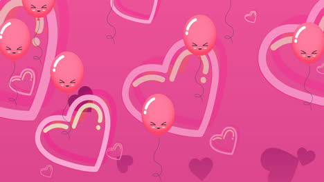 animation of red balloons and hearts on pink background