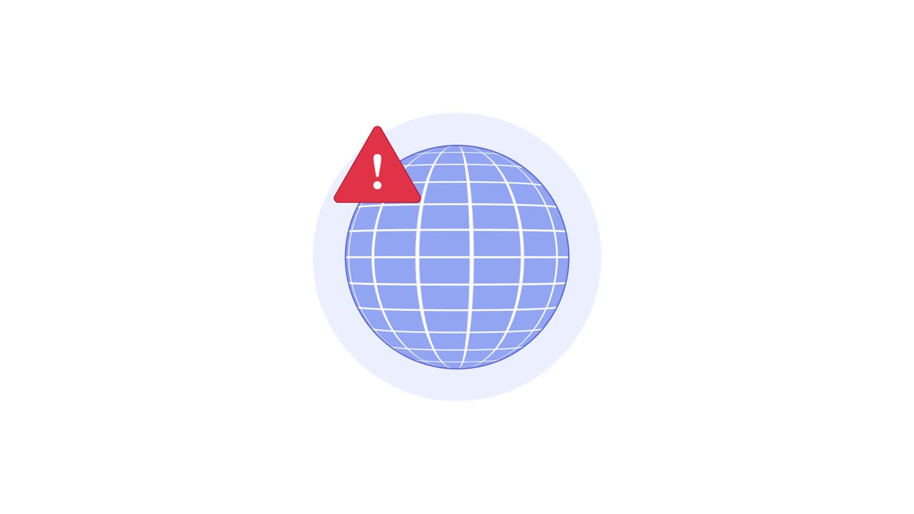 Animated Globe with Warning Icon Indicating Internet Error