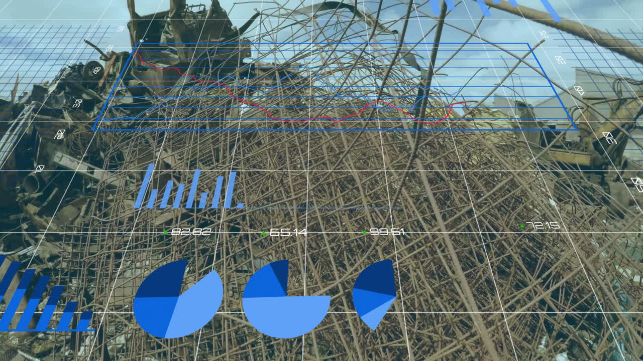 анимация обработки финансовых данных на пустынной местности.