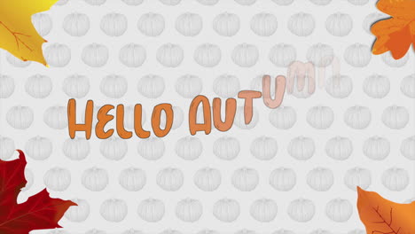 hello autumn with pumpkins and autumn leafs pattern