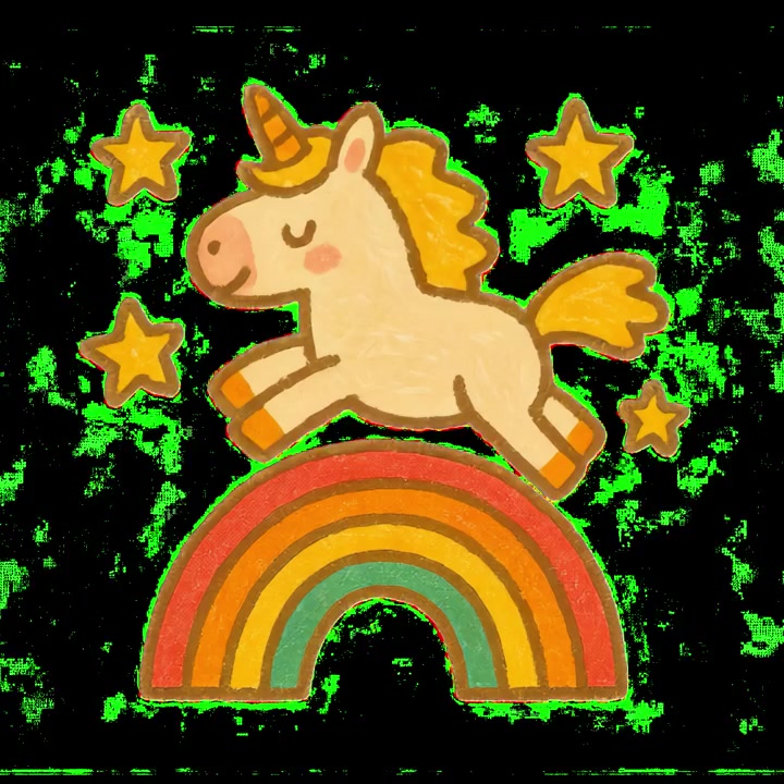 Animated Cartoon Unicorn Jumping Over a Rainbow