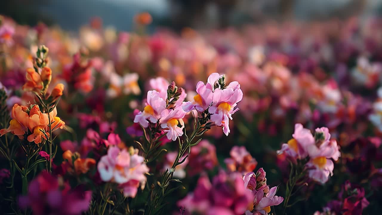 Et vakkert skue av fargerike løvemunn i full blomst, som skaper et levende blomsterlandskap som trollbinder med sitt rike teppe av kronblader og duft