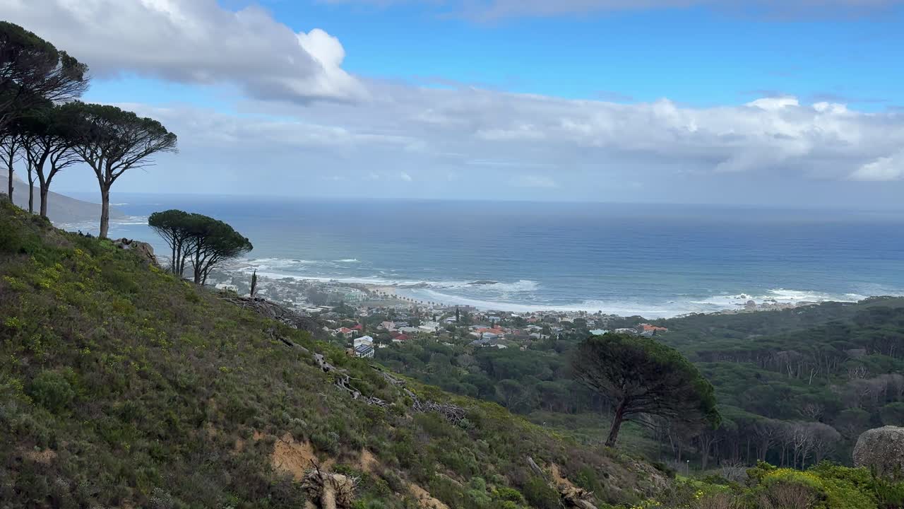 View from Table Mountain towards the Camps Bay Area and Lions Head in Cape Town, South Africa