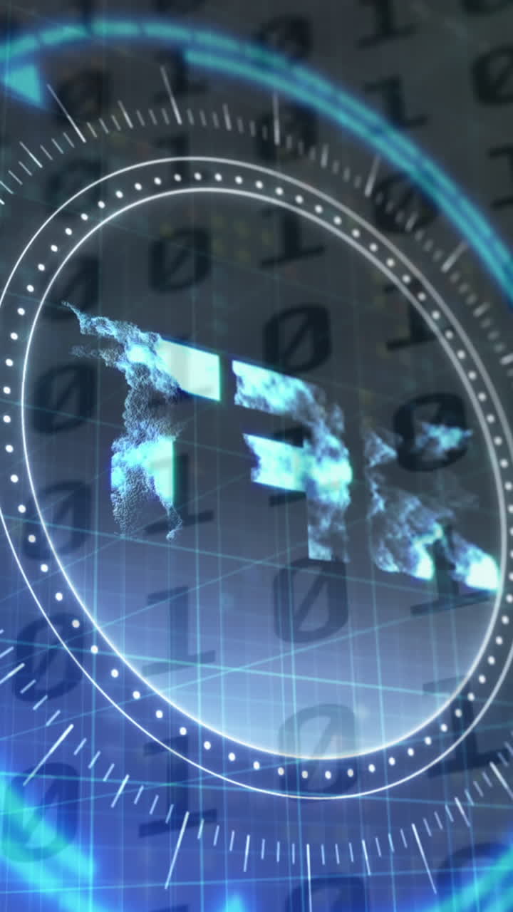 animación del símbolo nft en la cerradura giratoria de la caja fuerte sobre el procesamiento de datos binarios y el servidor informático