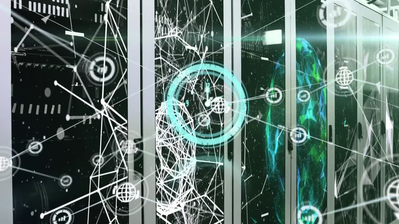 animación de la red de conexión con iconos sobre la habitación severer