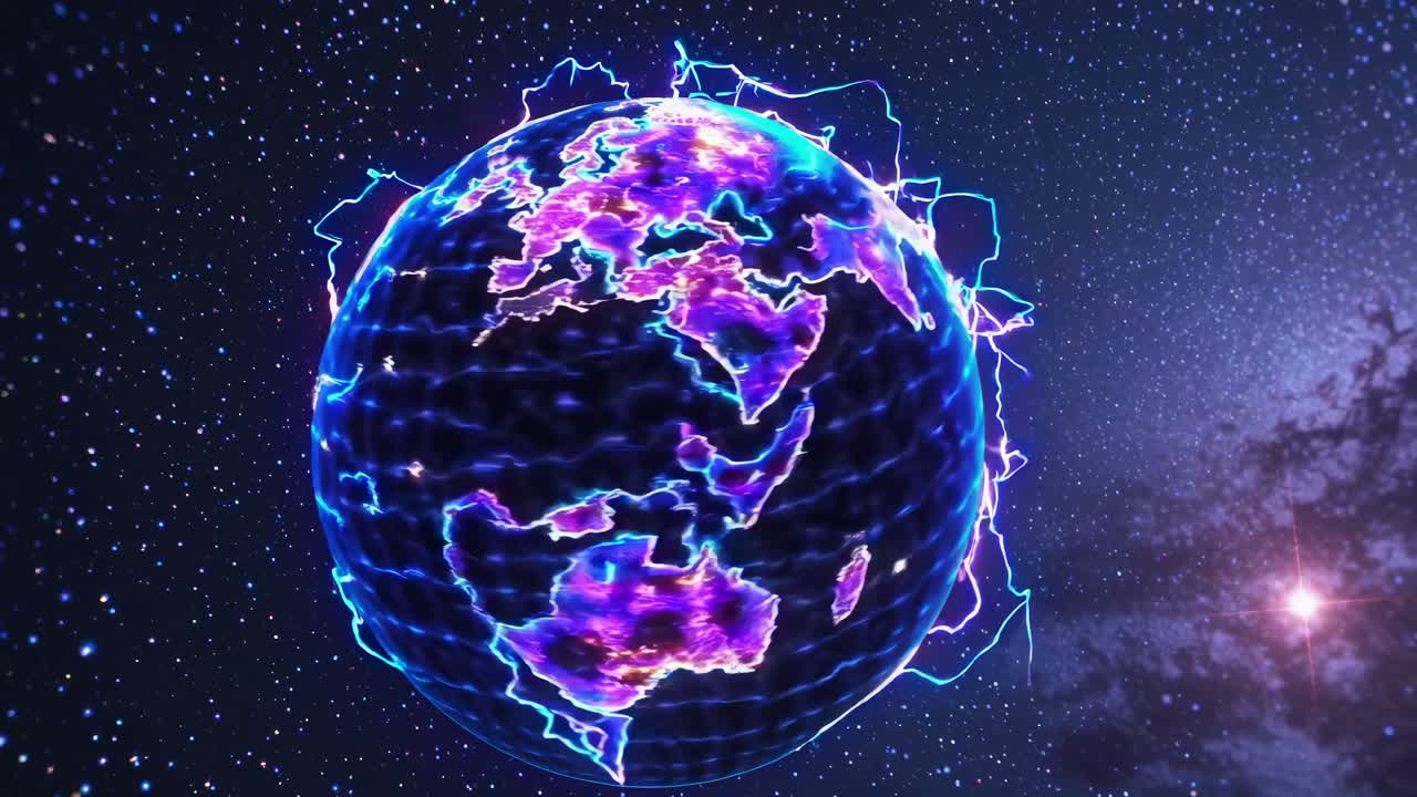 Luminescent cosmic orb pulsing with intense purple and blue hues, emanating ethereal energy against dark starry background, representing scientific visualization or futuristic design concept