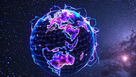luminescent cosmic orb pulsing with intense purple and blue hues, emanating ethereal energy against dark starry background, representing scientific visualization or futuristic design concept