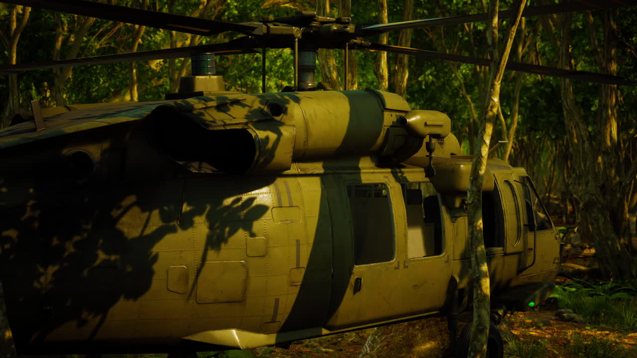 깊은 정글에서 군사 헬리 ⁇ 터