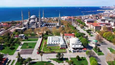 istanbul blue mosque, sultan ahmet camii aerial footage during covid curfew