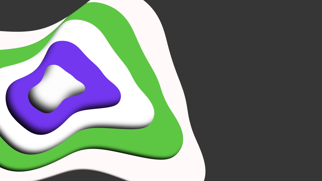 An abstract purple and green shape with a white central dot, possibly representing a symbolic or artistic design element