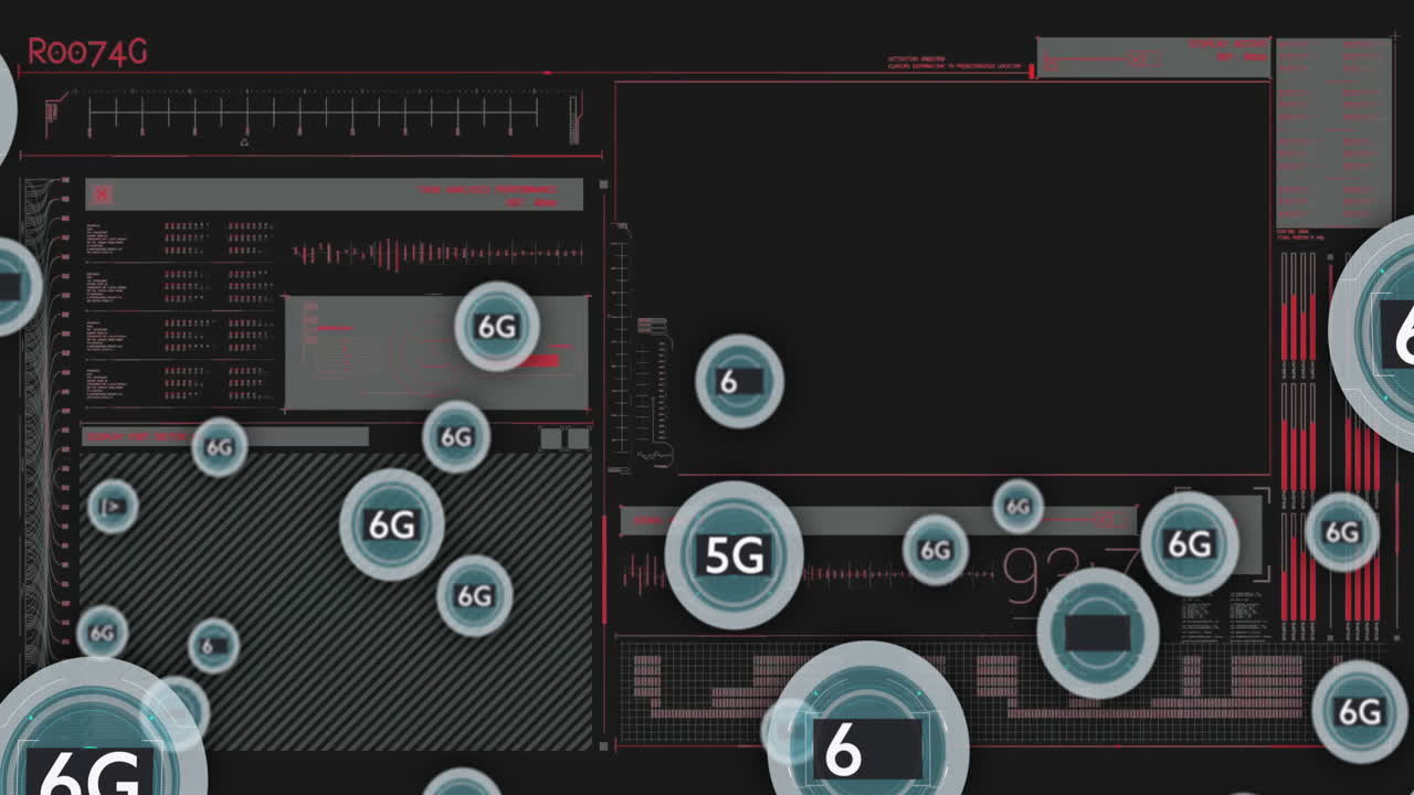 6g 기호를 가진 기술 인터페이스, 데이터 처리 애니메이션