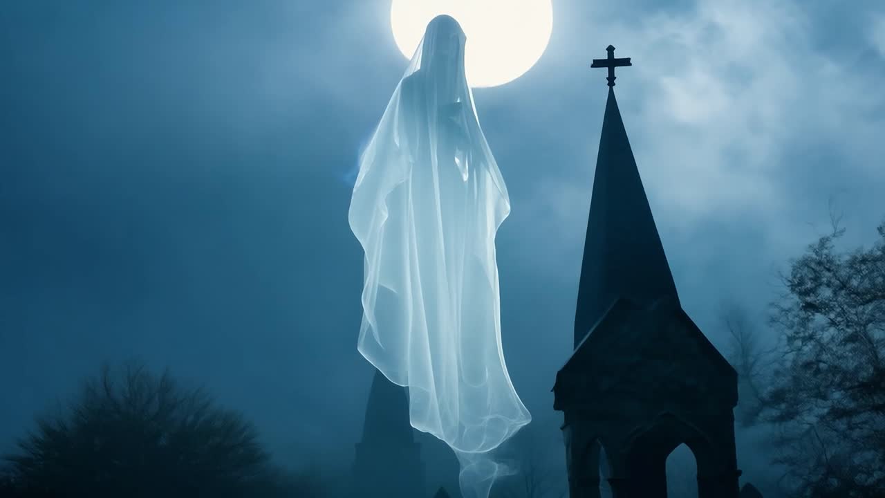Geist auf einem Friedhof bei Nacht