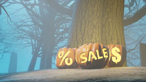 October-Halloween-sale-banner-with-pumpkins-in-woods-with-copy-space