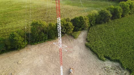 descending aerial view of a eddy covariance tower