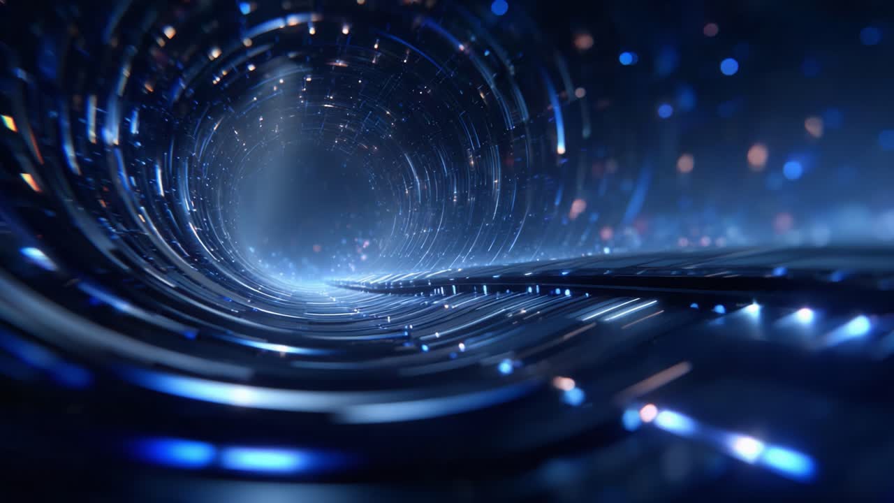 A Mesmerizing Journey Through a Futuristic Tunnel of Light: Exploring the Hypnotic Swirls and Glimmers of a Digital Realm Captured in Stunning Detail