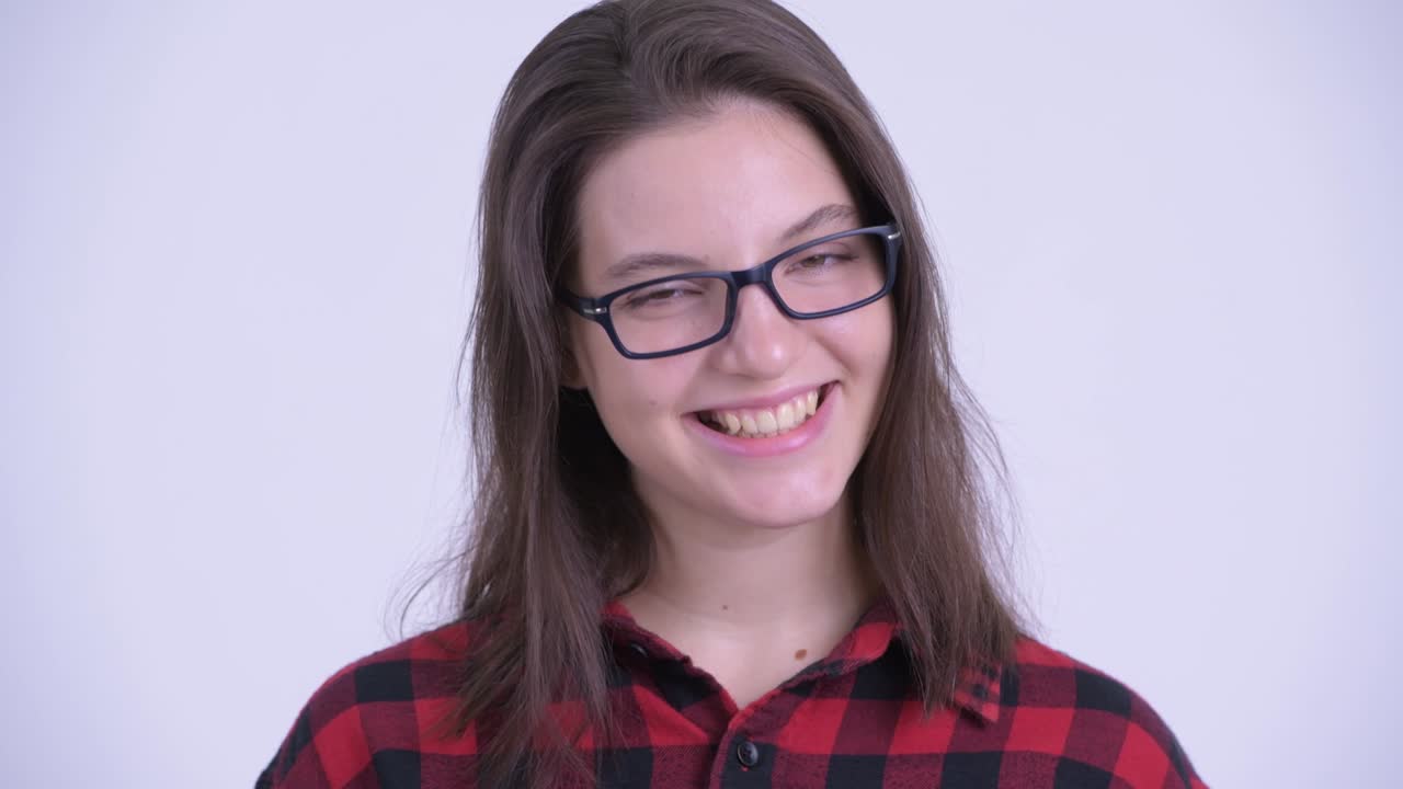 Happy young beautiful hipster woman