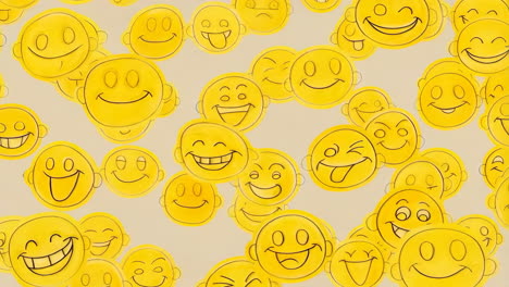 a background of numerous yellow smiley faces with various happy expressions