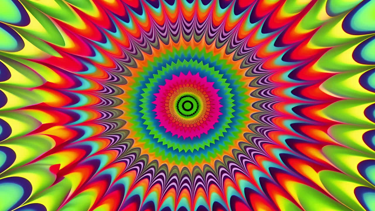 Colorful radial pattern with vibrant hues creating hypnotic animation
