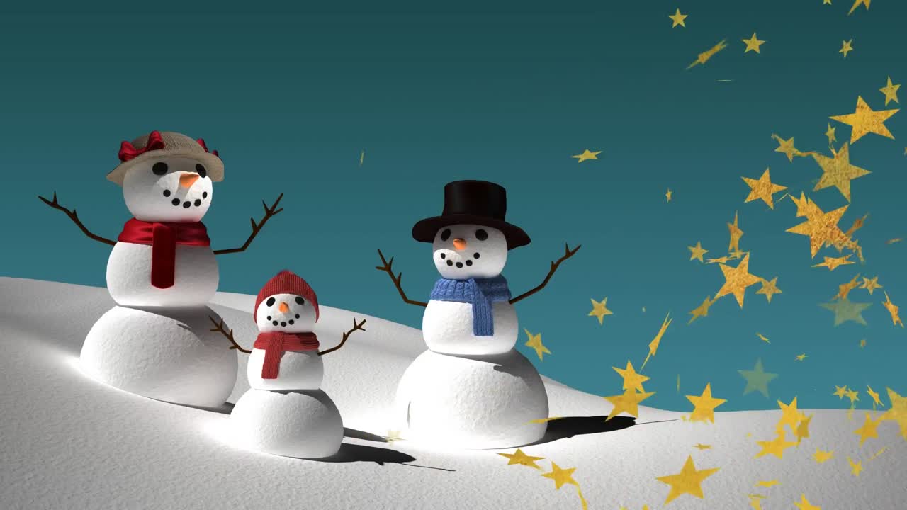 Animation of falling stars over winter scenery