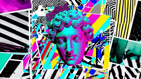 psychedelic collage of a classical sculpture head