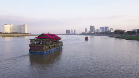 4k drone boat on tonle sap in phnom penh, cambodia