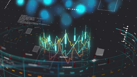 animation of financial data processing over dark background