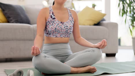 meditación, loto y mujer en la sala de estar