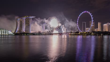 new year fireworks overlooking the iconic marina bay in singapore