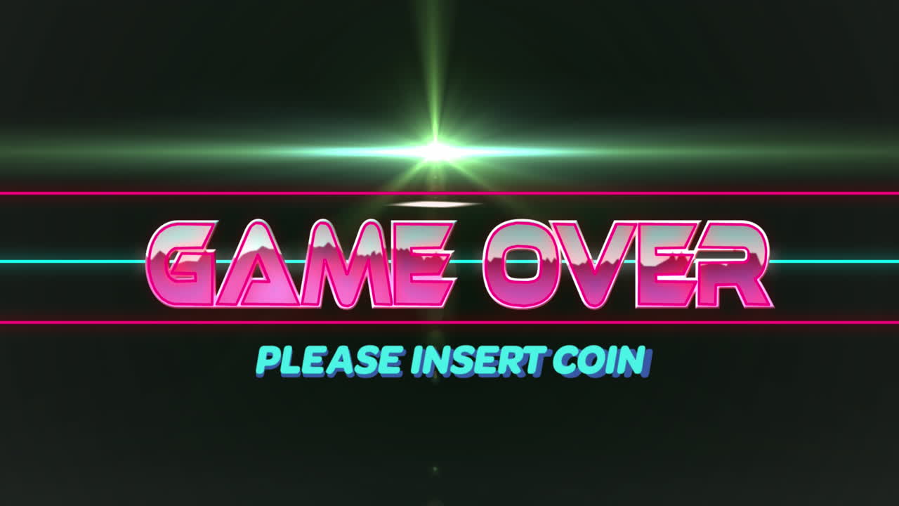 검은 바탕에 있는 빛의 흔적 위에 있는 텍스트 위에 있는 게임의 애니메이션