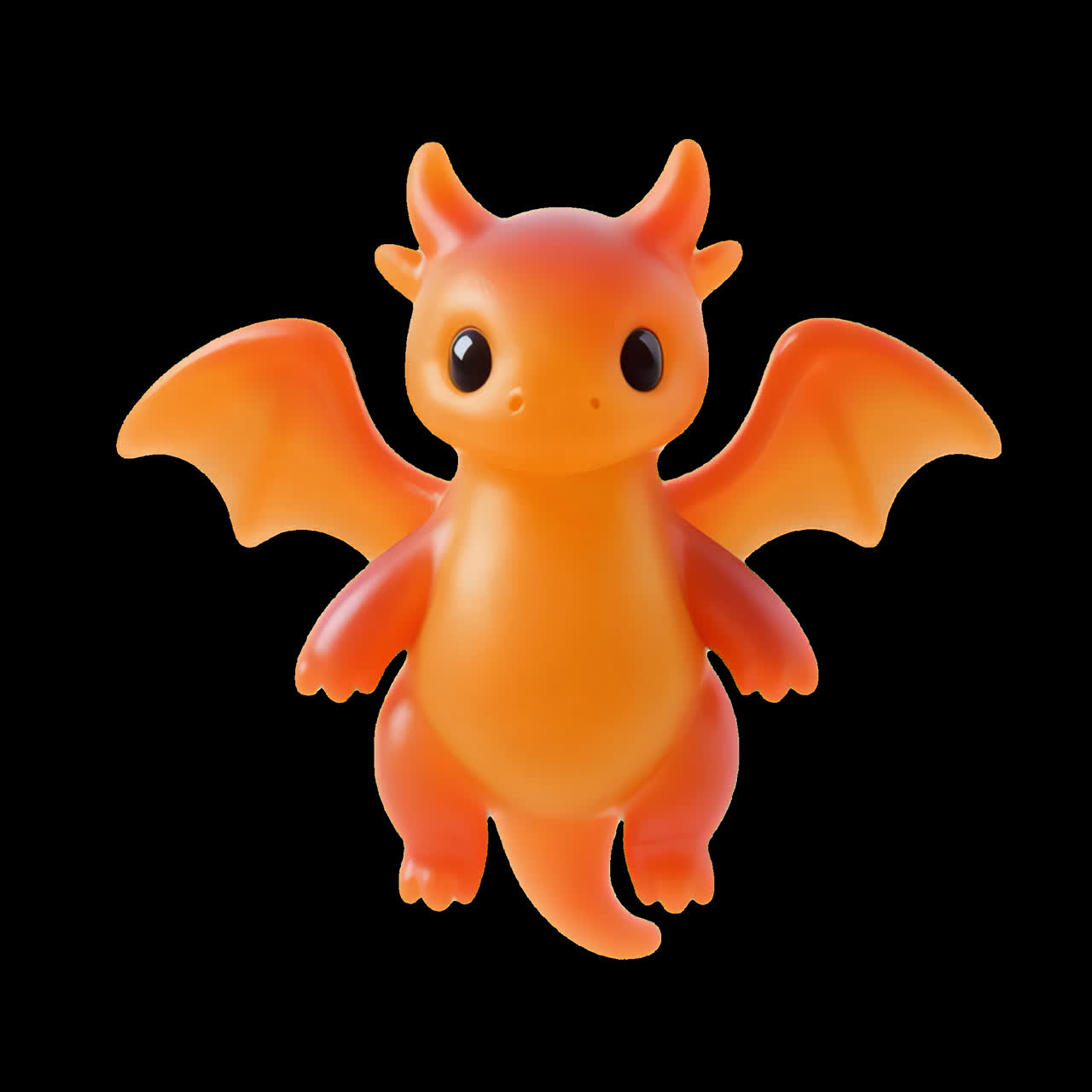 Cute orange dragon toy design animation isolated asset, transparent 4K video, alpha channel, ProRes
