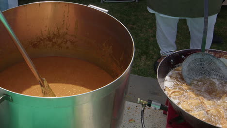 Lentil-dhal-and-samosas-cook-in-large-outdoor-caldrons-at-Nagar-Kirtan