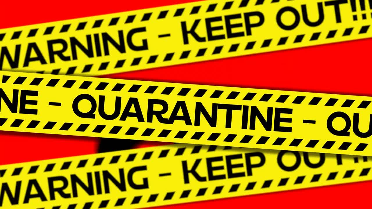 배트 위의 노란 테이프에 있는 격리 코로나 19 텍스트의 애니메이션