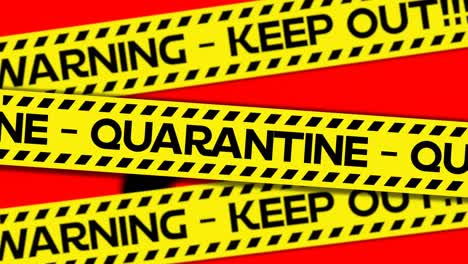 Animation-of-quarantine-covid-19-text-on-yellow-tapes-over-bat