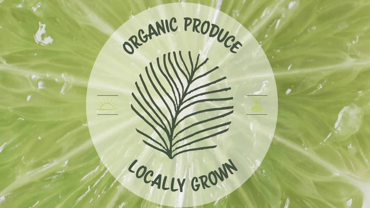 유기농 농산물의 구성: 녹색 바탕에 반으로 은 석회에 대한 텍스트