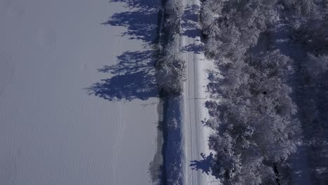 4k aerial video view of alpine snowy valley forest road and frozen river in peak of winter overflight - drone collection stock video