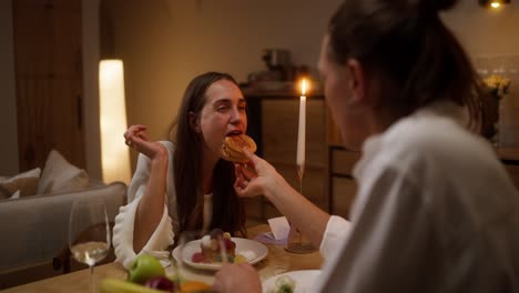 romantic couple enjoying dinner