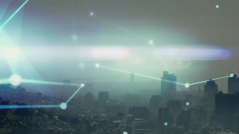 network connections and data transmission animation over cityscape