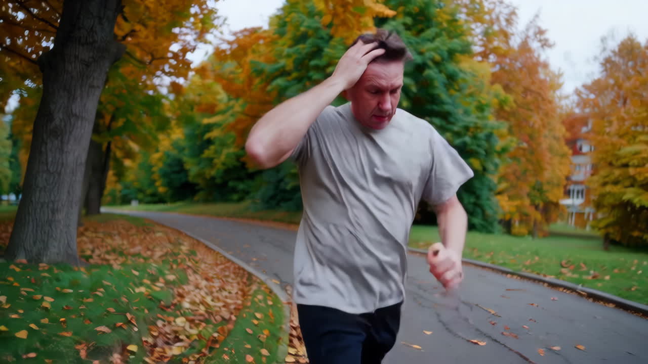un uomo che corre nel parco d'autunno